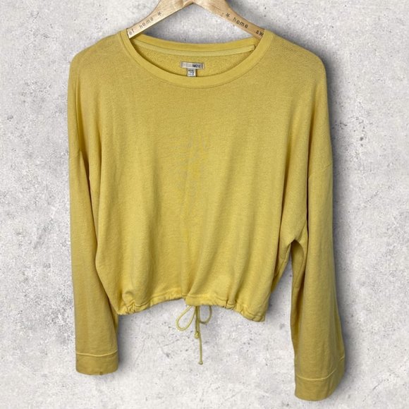 Revolve Mustard Yellow Bell Sleeve Sweatshirt Drawstring Waist Size Medium Top M - Picture 2 of 12